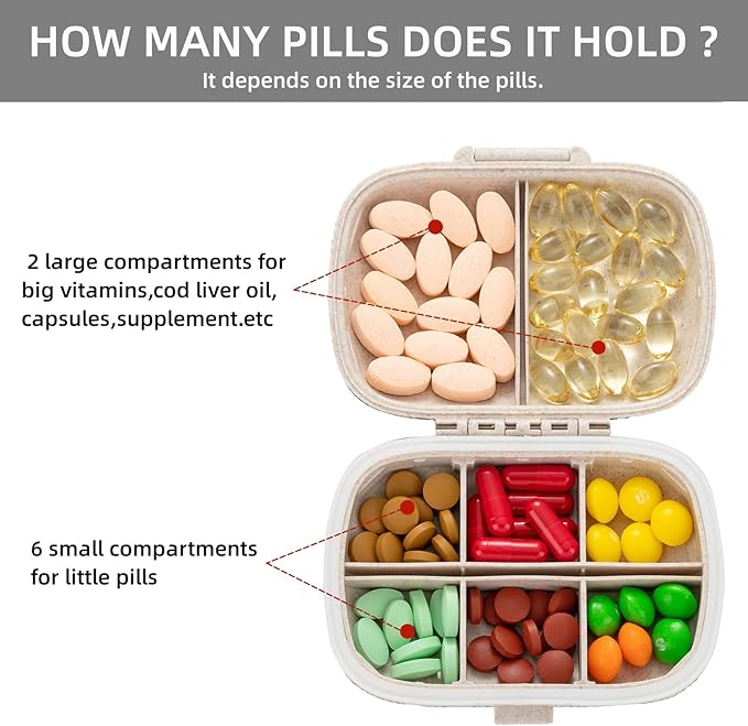 Cute Pill Organizer Small Bling Pill Case for Purse Medicine Vitamin Container Holder Daily Pill Box Container for Women Travel Medicine Kit(Peach)