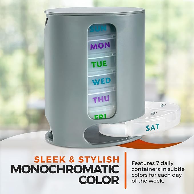 MEDca Weekly Pill Organizer, 1 Dispenser, 7 Stackable Compartments Four Times-a-Day - Morning, Noon, Evening, and Bedtime, Grey (Case of 40)