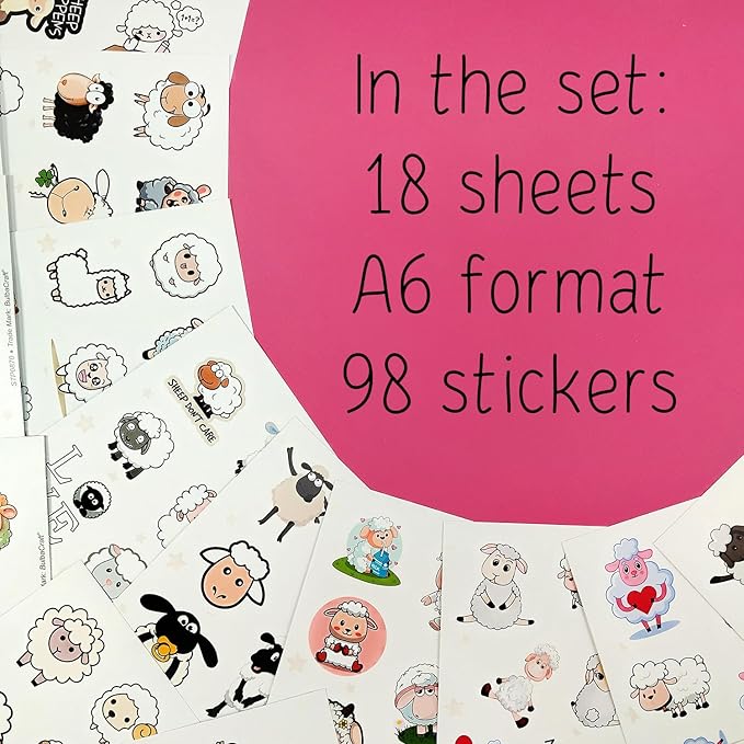 BulbaCraft 100Pcs Sheep Stickers, Lamb Stickers, Sheep Gifts for Women, Lamb Party suppliess, Gifts for Women & Men