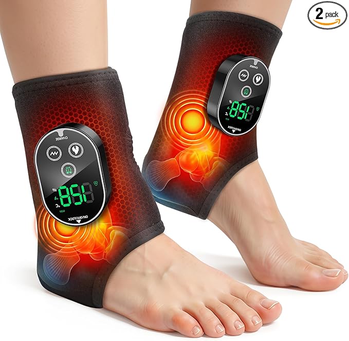 2PCS Cordless Neuropathy Foot Massager, Ankle Massager for Pain Relief, Ankle Heating Pad Plantar Fasciitis Relief, Black