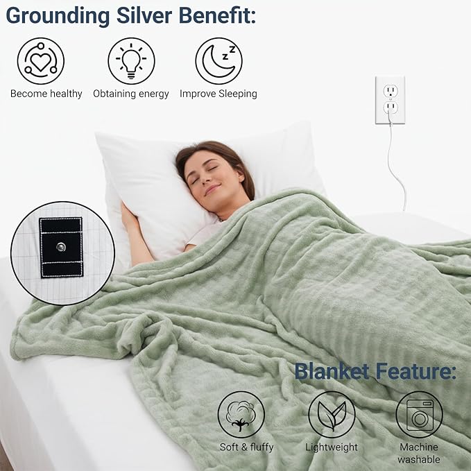 Grounding Blanket Grounding Sheets Queen, Grounding Throw for Improved Sleep, Relieving Pain,Conductive Grounded Mat for Bed with Grounding Wire (Green, Baby)