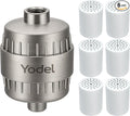 Yodel Shower Filter with 6 Cartridge Brushed Nickel - Hard Water Softener, 99% Removes Chlorine & Impurities, Improves Skin & Hair Condition, Universal Fit for Shower Heads