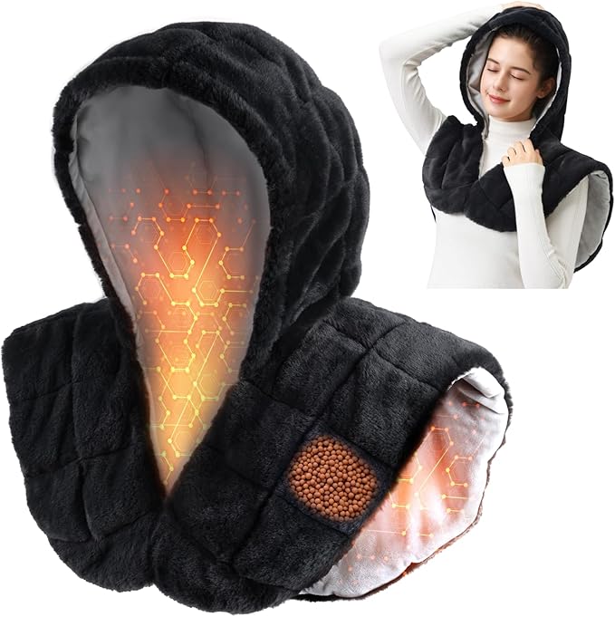 Weighted Hooded Heating Pad for Neck and Shoulders, Extra Large Electric Heat Pad for Deeper Pain Relief, 24"x 20", 6 Heat Settings, Memory Function, 2H Auto-Off, 4lb Weighted, Gifts for Women Men