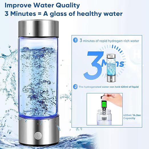 Hydrogen Water Bottle, PowerlotZero Hydrogen Water Generator with SPE Technology, 14oz Rechargeable Portable Hydrogen Water Ionizer Machine for Home, Travel, Fitness
