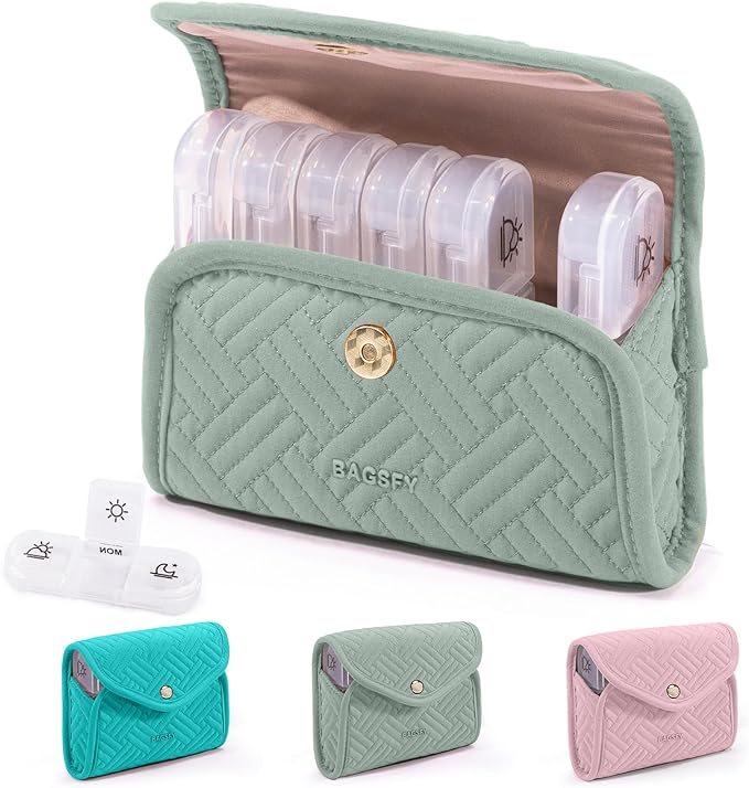 BAGSFY Weekly Pill Organizer 3 Times a Day in a Cute Fabric Pill Case, Medicine Pill Organizer, Pill Box, Portable Travel Pill Case, Pill Container for Medication, Vitamins, Fish Oils, Supplements