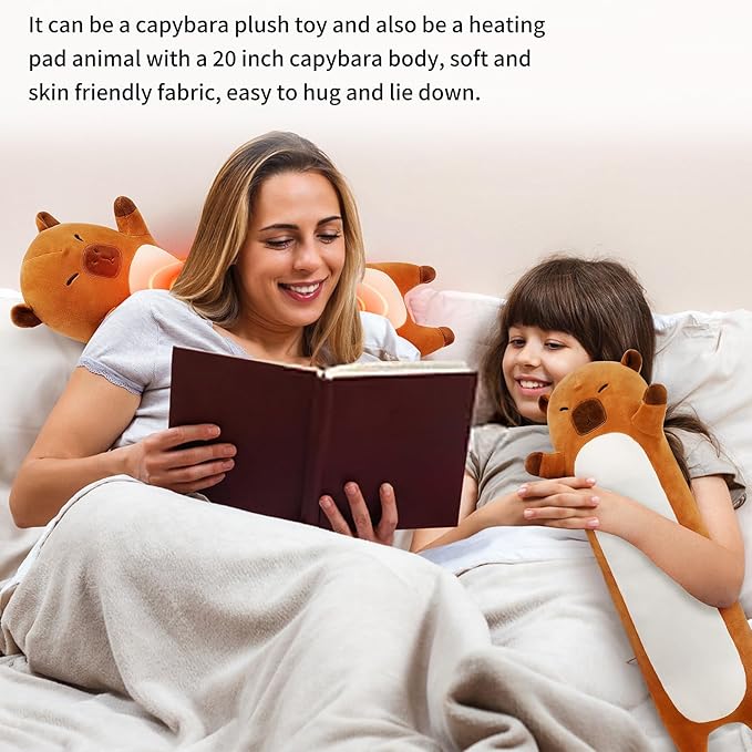 Capybara Heating Pad-USB Heated Plush Stuffed Animals for Period Cramps and Menstrual Pain Relief,20” Portable Electric Heating Pad,Built-Pocket Plushie for Women Mom Girls Birthday Gifts