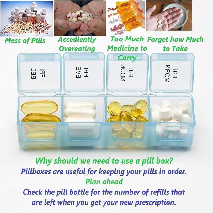 Deeper and Larger Compartments Daily Pill Organizer AM PM Medicine Pill Box 7-Day Weekly Holder Zzteck PU Leather Trave Case Day Night Large Medication Reminder Dispenser Vitamin Holder Container (BN)