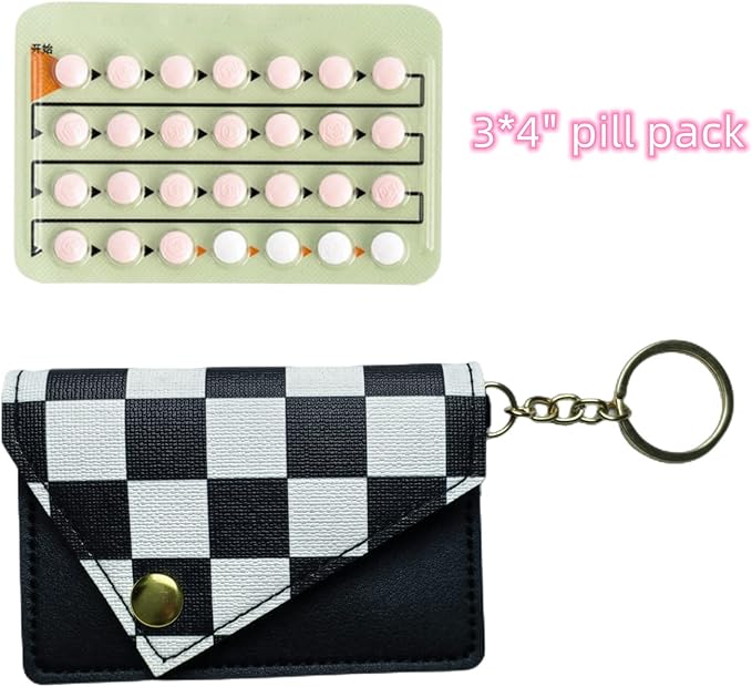 Birth Control Pill Case Check Black White Envelope Shape Keychain (Check Black/White)