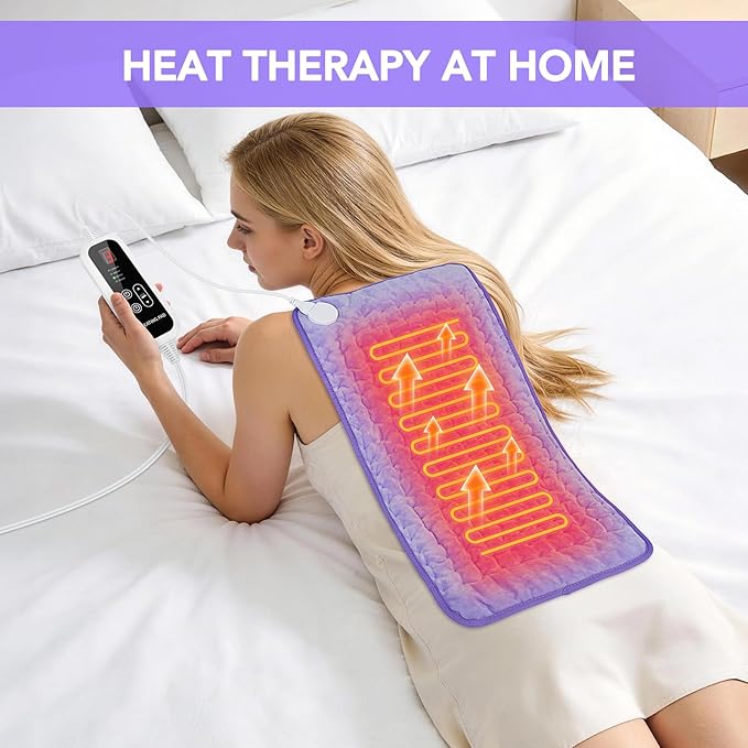 Heating Pad for Back Pain Relief - 24"x12" Electric Heat Pad,6 Heat Settings & 4 Auto Off, Machine Washable,Overheat Protection,for Shoulders,Neck,Period Cramps,Gifts for Women Mom Her Wife [Purple]