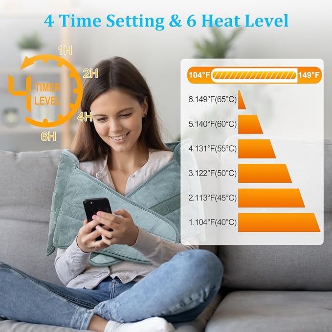 Heating Pad for Back Pain Relief Period Cramps 6 Heat 6 Timer Auto Off Lower Back Abdominal Shoulder Feet Pain Relief, 12x24” Heat Pad+20“ Belt Women Girls Christmas Gift (Gray)