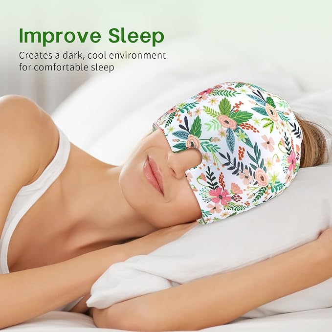 ZNÖCUETÖD Migraine Headache Relief Cap Hat, Head ice Pack Wrap Cooling Gel Ice Beanie Cold Cap Hot/Cold Compress Therapy for Sinus, Stress, Tension, Head Pain Relief - Reusable Gift for Women (White)