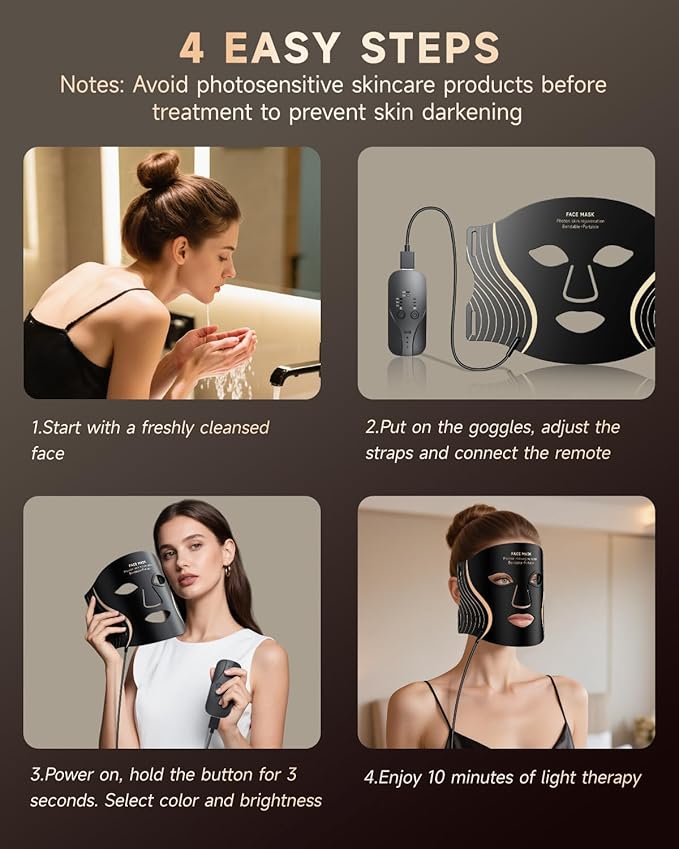 Red Light Therapy Mask for Face, 7 Colors LED Face Mask Light Therapy with Rechargeable Remote, Portable Anti-Aging & Skin Rejuvenation Device for Home Use or Travel, Ideal Gift for Women