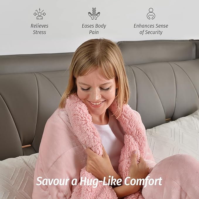 Wemore Sherpa Fleece Weighted Blanket for Adult, 15 lbs Dual Sided Cozy Fluffy Heavy Blanket, Ultra Fuzzy Throw Blanket with Soft Plush Flannel Top, 60 x 80 inches Pink on Both Sides