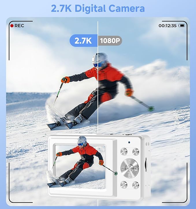 Compact Camera,56MP Dual-Screen Digital Camera for Teens with Auto Focus,Smile Capture,Anti-Shake,16X Zoom,32GB SD Card Camera Digital Gift for Boys Girls Teens