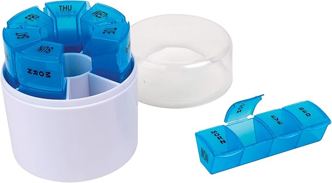 Apex Pill Container Desktop Pill Organizer A Compact Pill Planner with 4 Times a Day Pill Removable Compartments Assorted Colors, White and Blue, 1 Count