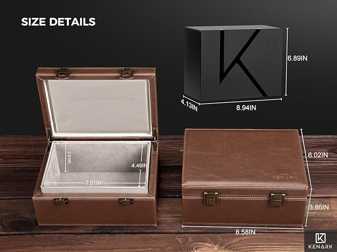 KK6 PLUS-BR Faraday Key Fob Protector Box, RFID Signal Blocking Shielding Box for Car Keys, Anti-Theft Vintage Faraday Cage with High-Grade Protein Leather, Brown - Size: L