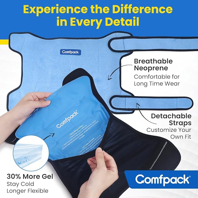 Ice Pack for Hip Replacement Surgery, Hip Brace with Hot Cold Gel Pack, Hip Replacement Kit, Compression Ice Pack Wrap for Sciatica, Bursitis, Hip Flexor Pain, Hamstring
