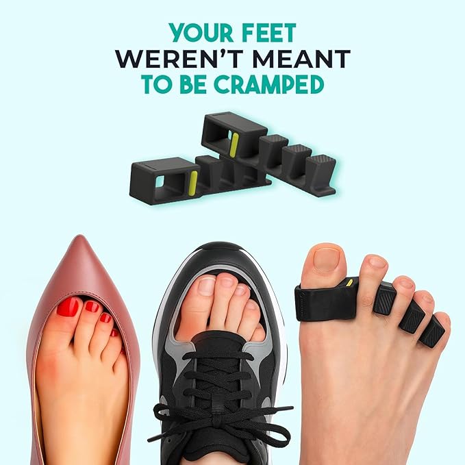 APEX Adjustable Toe Separators, Spreaders, Spacers, Straightener to Correct Toes for Men and Women, Bunion Corrector, Plantar Fasciitis, 50% Thicker, 2 Pairs, S/M and Large, Black