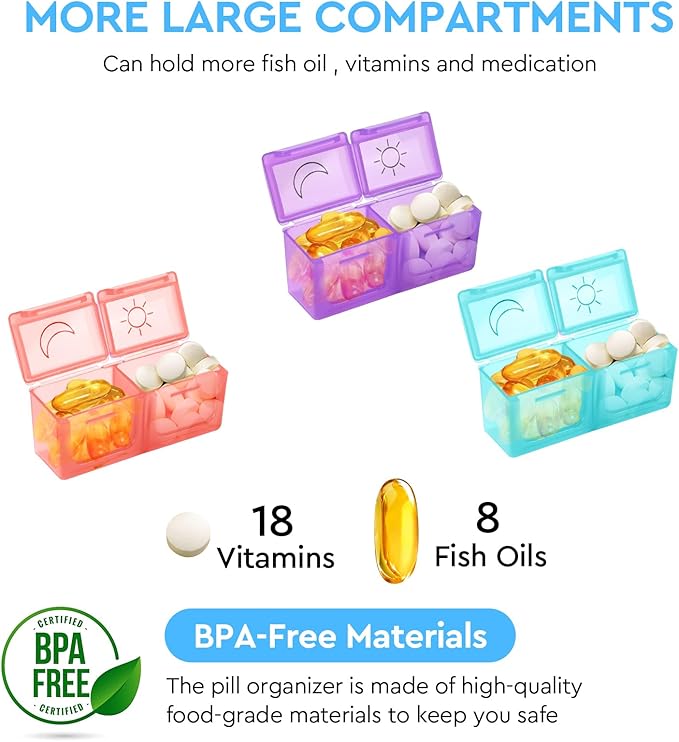 Monthly Pill Organizer 2 Times a Day, 30 Day Pill Organizer Box AM PM with Weekly Pill Bag,32 Daily Large Compartments,1 Month Pill Holder to Hold Vitamins, Medication and Supplements