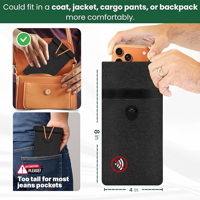 Premium EMF Blocker Case For Cell Phone Protection Size 8inx4in Anti Shield Sleeve Faraday Pouch Military Grade Faraday Bags For Phones Car Key Fob Cover 5G RF GPS Signal data Blocking Faraday Fabric