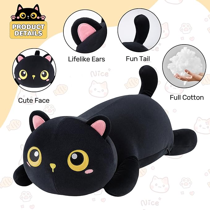Cat Heating Pad for Period Cramps Menstrual Pain Relief, Portable Electric Heat Pads USB Powered, Cute Black Cat Plush Stuffed Animals Gift, Funny Cats Gifts for Women Teen Girls Birthday Christmas