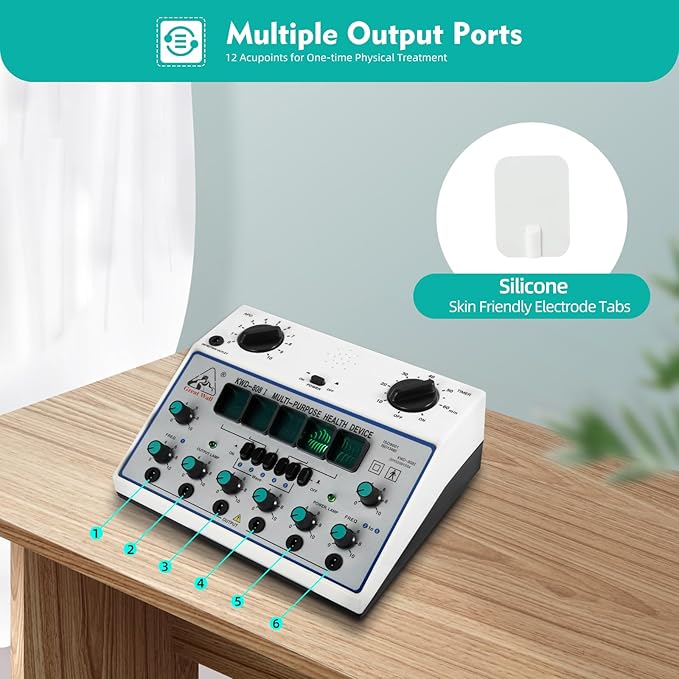 KWD808-I Electric Acupuncture Stimulator Machine, 100-240V 500-1000hpa 6 Output Patch Massager Care Impulse Acupuncture Treatment, Vagus Nerve Stimulator for Home Pain Relief Treatment