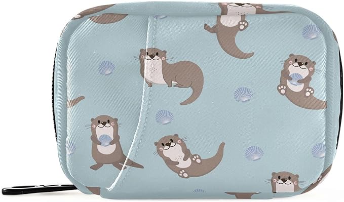 Pill Box Sea Otters 7 Day Pill Case Travel Pill Organizer Bag with Zipper Portable Weekly Vitamin Medicine Supplement Holder Pouch Bag