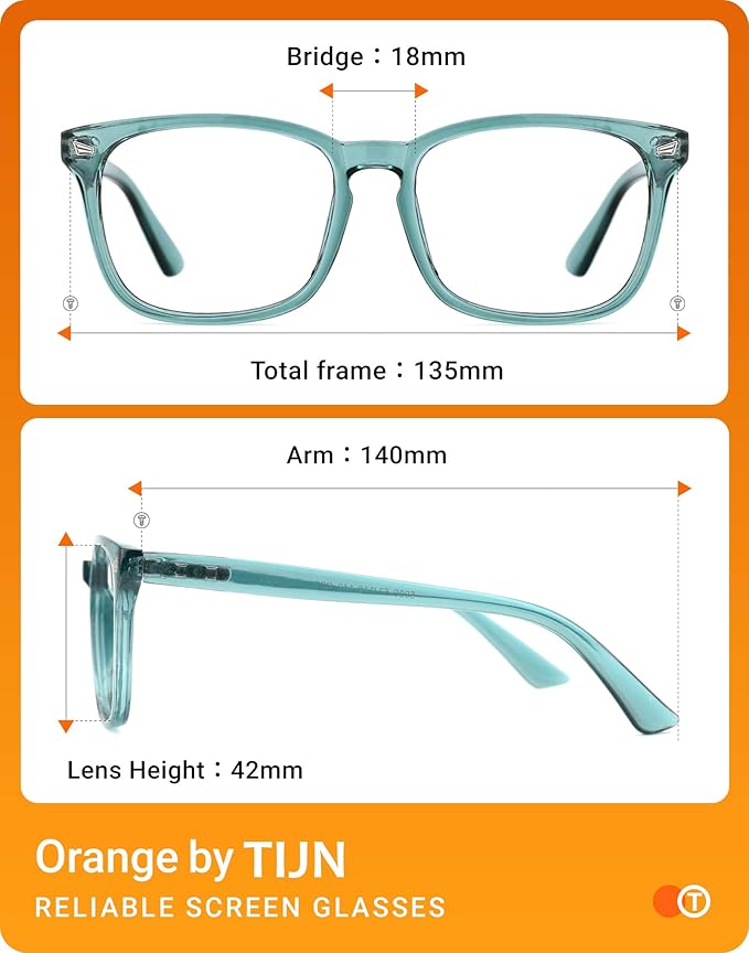 TIJN Blue Light Blocking Glasses for Women Men Clear Frame Square Nerd Eyeglasses Anti Blue Ray Computer Screen Glasses