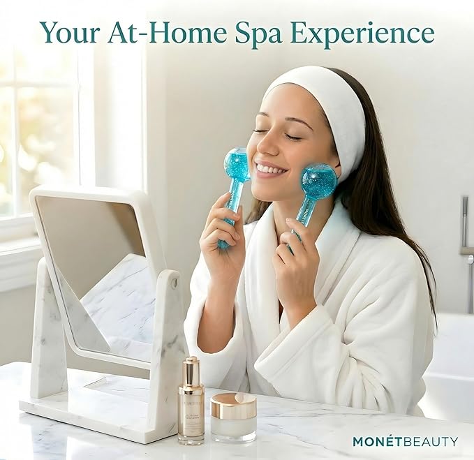 Ice Globes for Face, Freezer Safe and Highly Effective Facial Globes for Daily Beauty Routines, Face Roller to Tighten Skin, Reduce Puffiness, Enhance Circulation and Complexion (Blue)