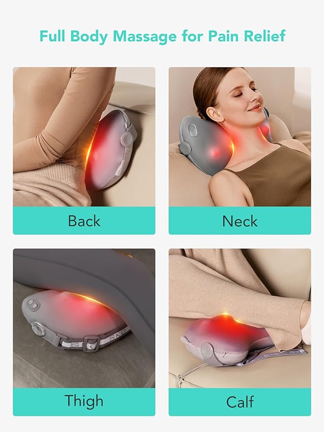 SKG Shiatsu Back Massager for Pain Relief Deep Tissue with Heat 4D Kneading Cordless Electric Massage Pillow Valentine Gifts for Men Women Dad Mom Grandpa