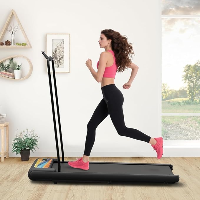 RIVANO Treadmill with Handles, 2.5HP Walking Pad Treadmills with Handle Bar, 270LBS Capacity, Under Desk Treadmill with Remote Control LED Display, Electric Treadmills for Home Small, Orange