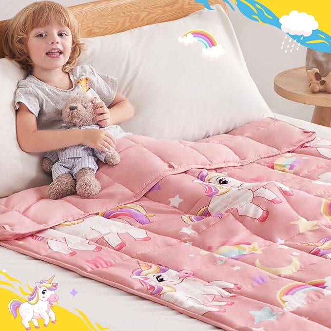 anfie Weighted Blanket Kids (48"x72" 6lbs), Weighted Blanket Cooling Blanket for Sleeping,Throw Size Breathable Blanket with Premium Glass Bead(Pink Unicorn)