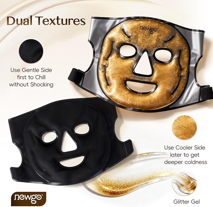 NEWGO Cooling Gel Ice Face Mask – Hot & Cold Therapy for Puffy Face, Dark Circles, Migraine Relief, Adjustable 3D Fit Facial Ice & Heat Mask for Stress, Headache, Post Laser, Skin Care