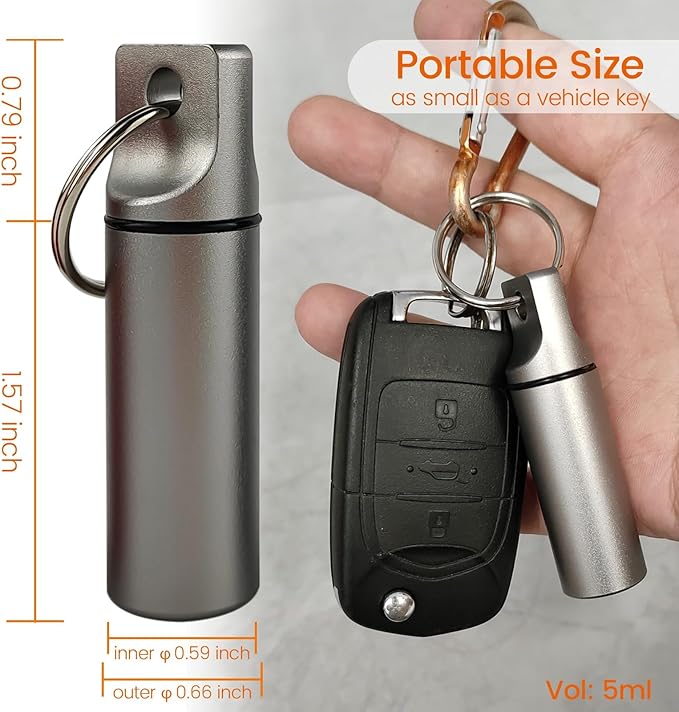 Small Pill Organizer Box Waterproof Keychain Pill Holder Portable Travel Pill Container Metal Case with Keyring for Outdoor Camping Travel