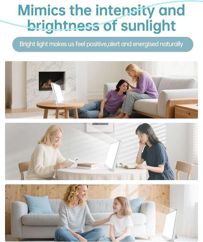 Light Therapy Lamp with 10,000 Lux, UV-Free, LED Bright White Light with 3 Color Temperature, 3 Brightness Levels, 20-60min Timer, Touch Control Happy lamp - Boost Mood, Sleep & Focus
