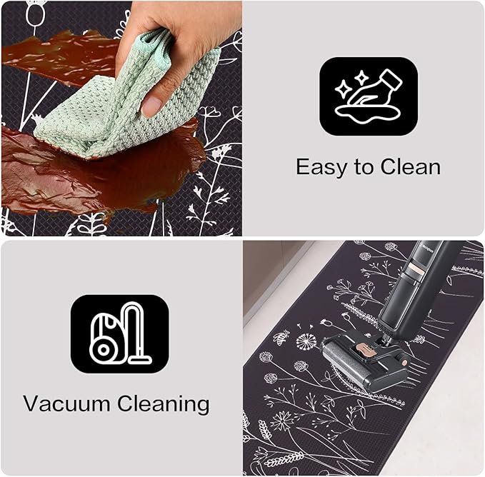 Mirok Washable Anti Fatigue Mat for Cushioned Floor Mat,Floral Plants Bee Non-Skid Ergonomic Comfort Foam Rugs,Non Slip Kitchen Rug(Flowers/Grass,17"x47")