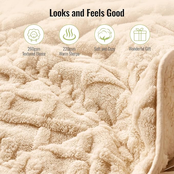 Uttermara Weighted Blanket for Adults Queen Size 20lbs 60x80 inches, Dual Sided Soft Jacquard Sherpa Weighted Blankets, Thick Heavy Blanket for Sleeping and Calming, Khaki
