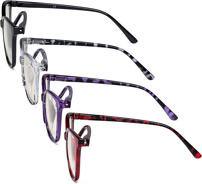 Eyekepper 4 Pack Oversized Blue Light Filter Glasses - Cat Eye Design Computer Reading Glasses for Women Anti Screen Glare Blocking Digital Blue Rays +1.75