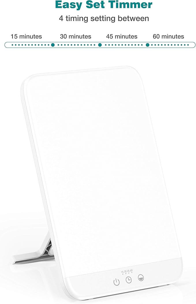 Wobrikosee Light Therapy Lamp, Ultra-Thin UV-Free 10000 Lux Therapy Light, Timer Function, Adjustable Brightness Levels, Two Color Temperature, 90° Rotatable Stand for a Happy Life