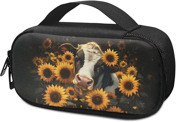 Cow Sunflowers Insulin Cooler Travel Case with Handle Waterproof Portable Medication Insulated Diabetic Carrying Cooling Bag for Insulin Pen, Needles, Travel and Daly Life Use
