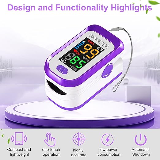 Pulse Oximeter Fingertip, Pulse OX with Large LED Display, Oximeter, Pulse Oximeter, Fingertip Pulse Oximetr, Oximeter with AAA Battery Lanyard (Purple)