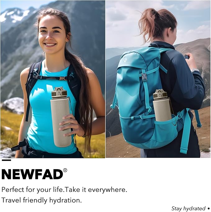Water Bottle with Straw, Motivational 32 oz Water Bottles with Time Marker & No Sweat Sleeve, BPA Free Leak Proof Gym Bottle with Times to Drink