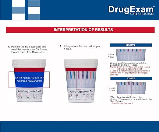 25 Pack - DrugExam 14 Drug Test Cup Kit with Temperature Strip-Testing Marijuana THC50/AMP500/BAR300/BUP10/BZO300/COC150/MDMA500/MET500/MTD300/OPI300/OXY100/PCP25/PPX300/TCA1000