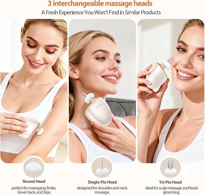 Mini Massage Gun,Designed by Japanese Experts,3-Pin Retractable Head (For Face & Scalp) + Round Head (For Muscle Groups),Percussion Deep Tissue Massage,4 Speed Settings,0.5lb,for Home/Gym,Ideal Gift