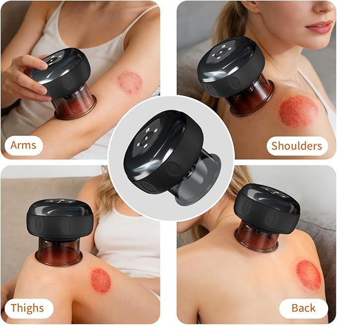 5-in-1 Smart Dynamic Cupping Therapy Massager Set, 12 Levels Heat & Suction Cupping Kit for Massage Therapy With Red Light Therapy for Targeted Pain Relief, Knots, Aches, Muscle Soreness(Black)