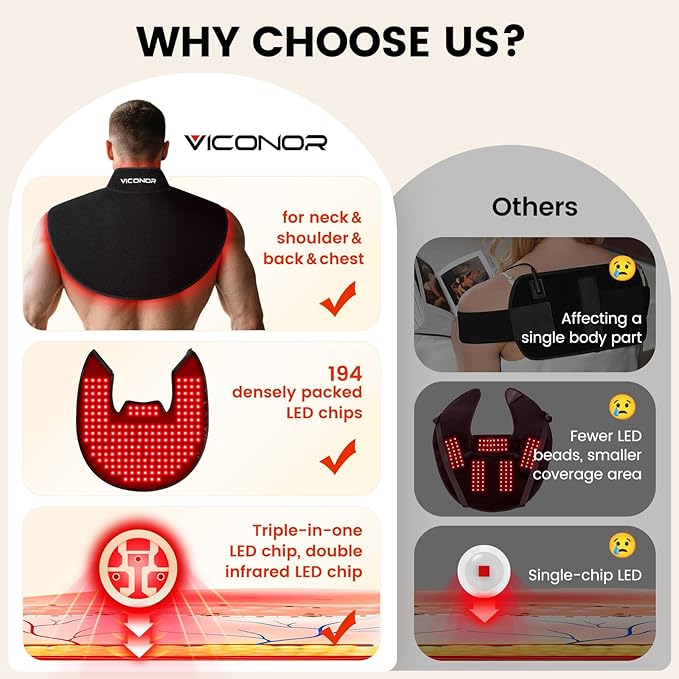 Red Light Therapy for Neck and Shoulder, Infrared Light Therapy for Body at Indoor, Pain Relief, 194-LED, 660nm & 850nm, 30W High Power