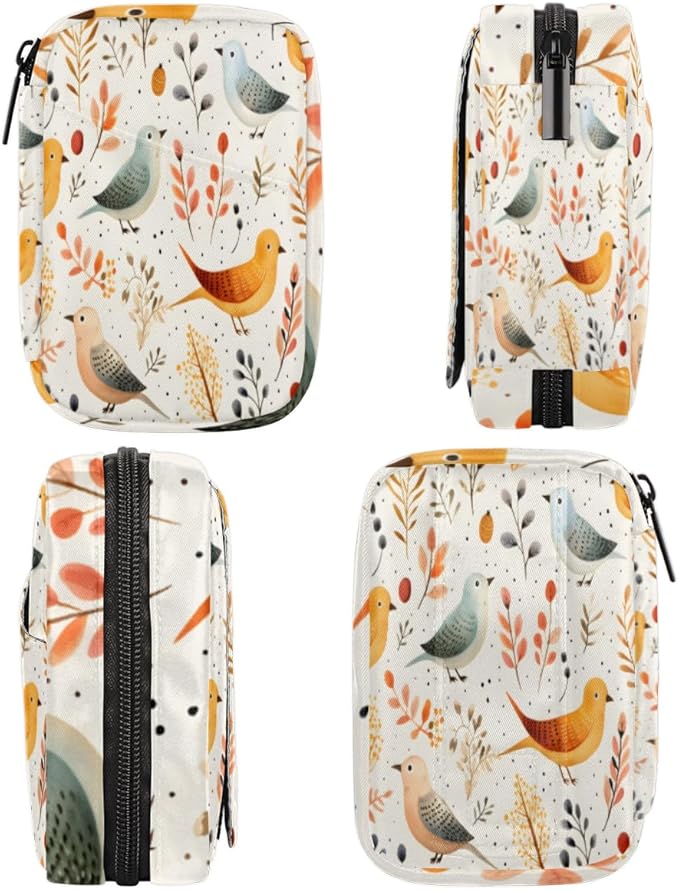 Cute Bird Print Travel Pill Organizer Bag Portable Weekly Pill Box Travel Medicine Organizer 7 Day Pill Case with Zipper for Daily Travel Family Business