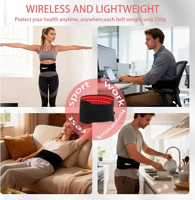 Red Light Therapy Belt with 105 LEDs, 51”x 7” 660nm & 850nm Red Light Therapy for Body, Wired & Wireless Controller with Timer and Intensity Adjustable for Body Waist Back Shoulder Leg Knee (Black)