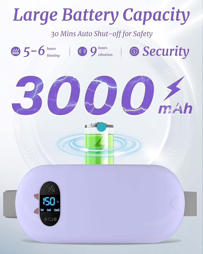 Portable Heating Pad for Cramps FSA, HSA Cordless Electric Period Fast Heat Pad for Back Pain Relief Menstrual Belt 6 Heat 6 Massage Gifts for Women Her Girlfriend Christmas Stocking Stuffers Purple