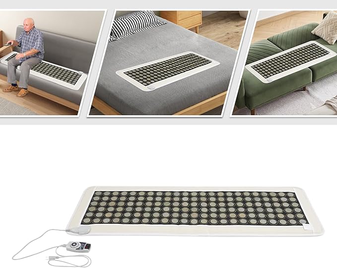 20 x 59 Inch Infrared Heating Pads for Full Back, 138 Pieces Natural Jade Electric Heating Pad for Back Neck Shoulder Fast Pain Relief (White)